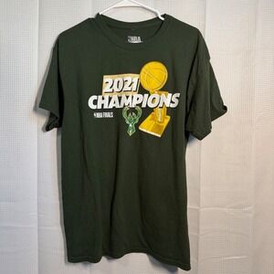 Milwaukee Bucks 2021 NBA Finals Champions T Shirt Green Large Cotton
